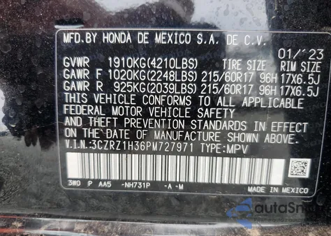 2023 Honda Hr-V Lx z USA, uszkodzony, nr VIN 3CZRZ1H36PM727971